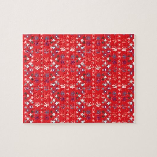 Moderne sneeuwvlokken van de Rode Kerstfeestdag Legpuzzel (Horizontaal)
