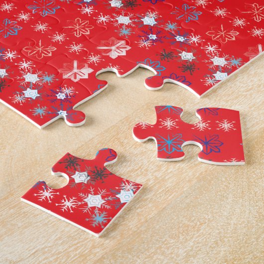 Moderne sneeuwvlokken van de Rode Kerstfeestdag Legpuzzel (Zijkant)