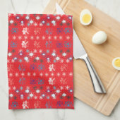 Moderne sneeuwvlokken van de Rode Kerstfeestdag Theedoek (Quarter Fold)