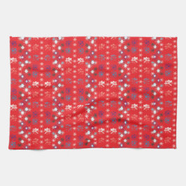 Moderne sneeuwvlokken van de Rode Kerstfeestdag Theedoek