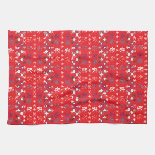 Moderne sneeuwvlokken van de Rode Kerstfeestdag Theedoek (Horizontaal)