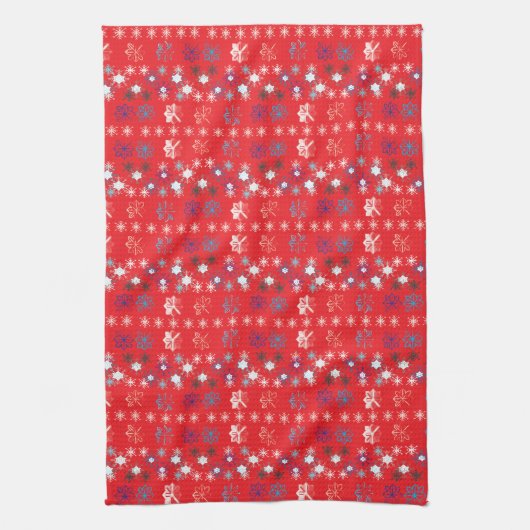 Moderne sneeuwvlokken van de Rode Kerstfeestdag Theedoek (Verticaal)