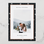Moderne Sneeuwvlokkenrand Kerstfoto Folie Feestdagenkaart (Voorkant)