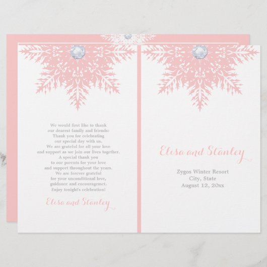 Moderne sneeuwvlokroze witte gevouwen bruiloft (Voorkant / Achterkant)