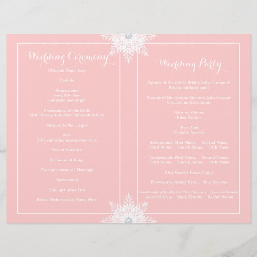 Moderne sneeuwvlokroze witte gevouwen bruiloft (Achterkant)