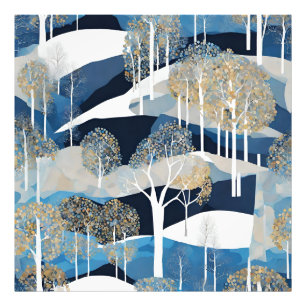 Moderne Sneeuwwitblauwe winterse Bossen Foto Afdruk