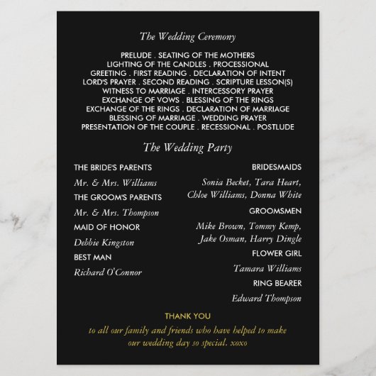 Moderne snoerlampen, wit & gouden bruiloft programmakaart (Achterkant)