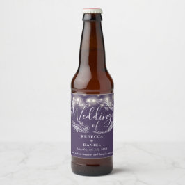 Moderne snoerlampjes bloem paars bruiloft bier etiket
