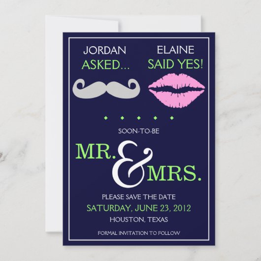 Moderne Snor Lippen Meneer & Mevrouw Bewaar de Dat Save The Date (Voorkant)