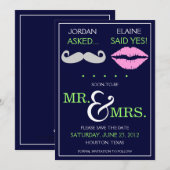 Moderne Snor Lippen Meneer & Mevrouw Bewaar de Dat Save The Date (Voorkant / Achterkant)
