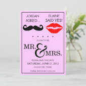 Moderne snor lippen Mr & Mrs Save the Date (Staand voorkant)