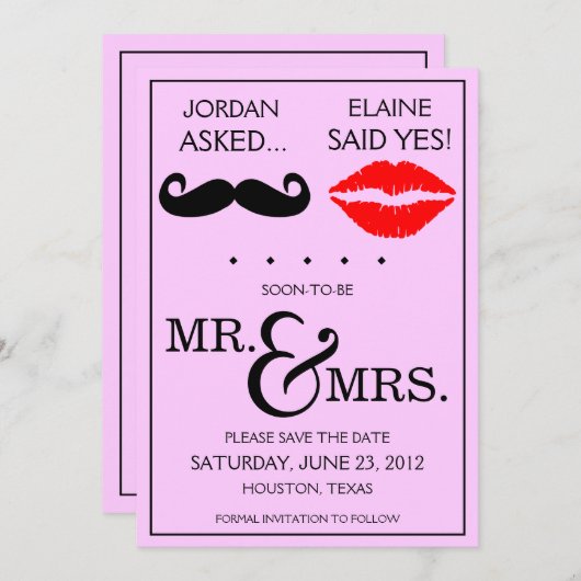 Moderne snor lippen Mr & Mrs Save the Date (Voorkant / Achterkant)