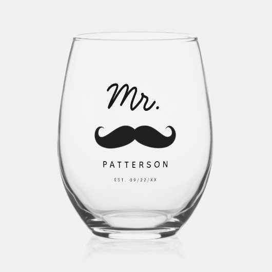 Moderne snor Mr. bruidegom bruiloft Wijnglas Zonder Voet (Voorkant)