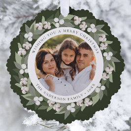 Moderne Snowberry groen krans foto Ornament Kaart