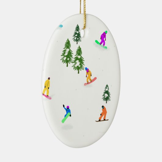 Moderne Snowboarders Snowboarding Illustratie Keramisch Ornament (Rechts)