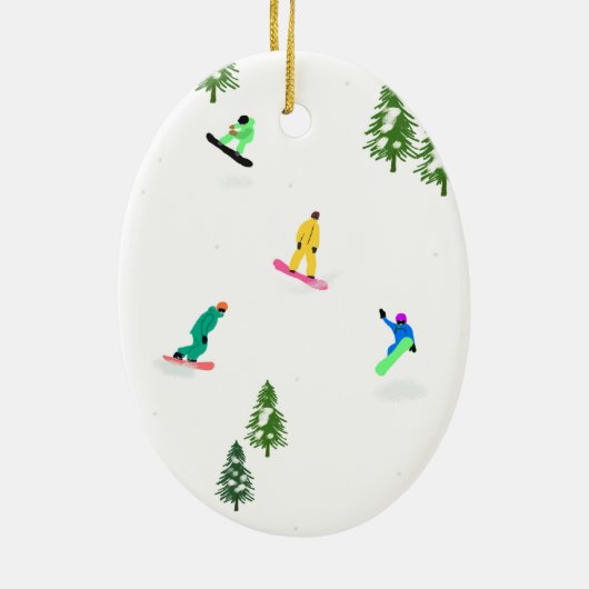 Moderne Snowboarders Snowboarding Illustratie Keramisch Ornament (Achterkant)