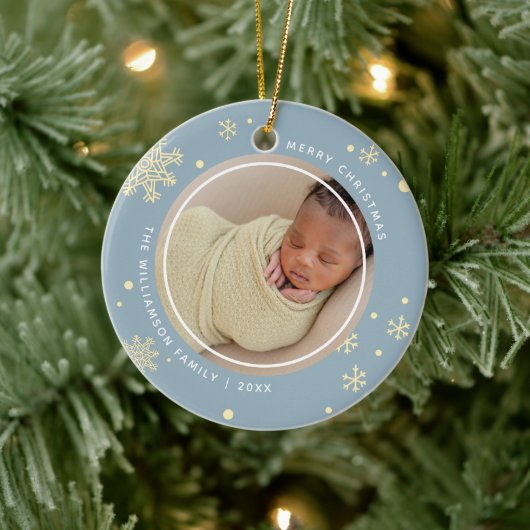 Moderne Snowflake 2 foto's Keramisch Ornament (Boom)