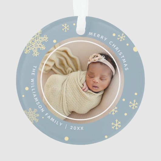 Moderne Snowflake 2 foto's Ornament (achterkant)