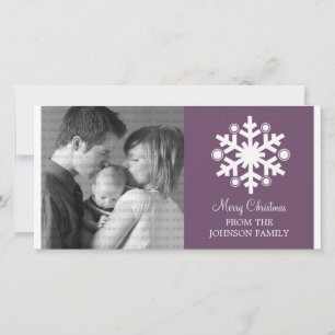Moderne Snowflake Holiday-fotokaart, Paars Feestdagenkaart