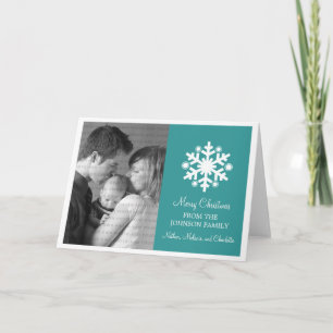 Moderne Snowflake Holiday Kaart, Blauwgroen Feestdagen Kaart