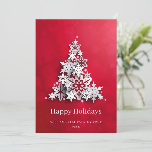 Moderne Snowflake kerstboom Corporate Greeting Feestdagenkaart (Staand voorkant)