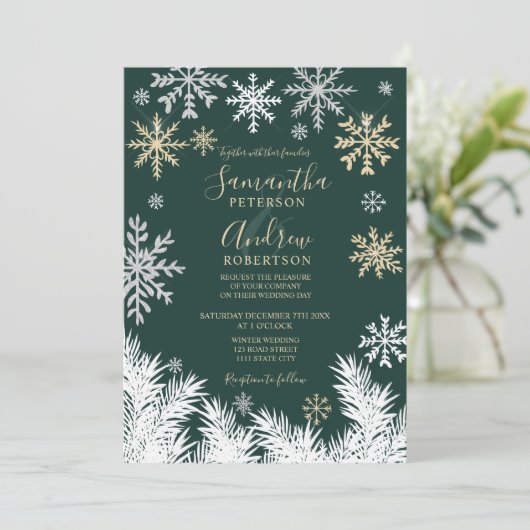 Moderne snowflake-pienwinterkerstbruiloft kaart (Staand voorkant)