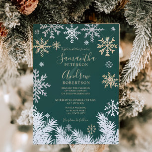 Moderne snowflake-pienwinterkerstbruiloft kaart