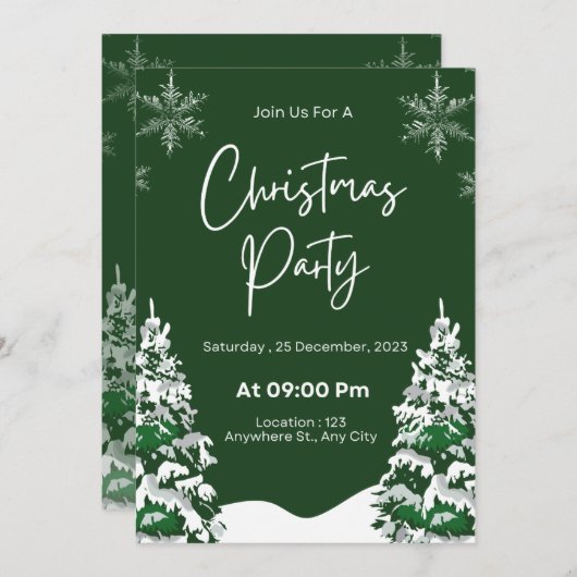 Moderne snowflake pijnboompgroen kerstfeest kaart (Voorkant / Achterkant)