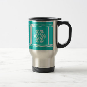 Moderne Snowflakes Holiday Mok, Blauwgroen Reisbeker