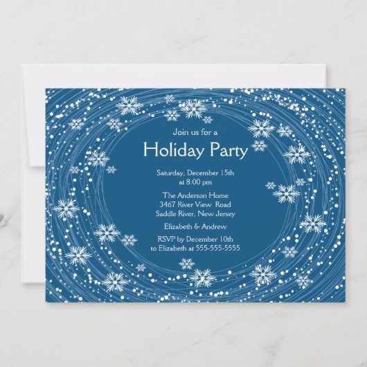 Moderne Snowflakes Holiday Party Blue Kaart (Voorkant)