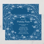 Moderne Snowflakes Holiday Party Blue Kaart (Voorkant / Achterkant)
