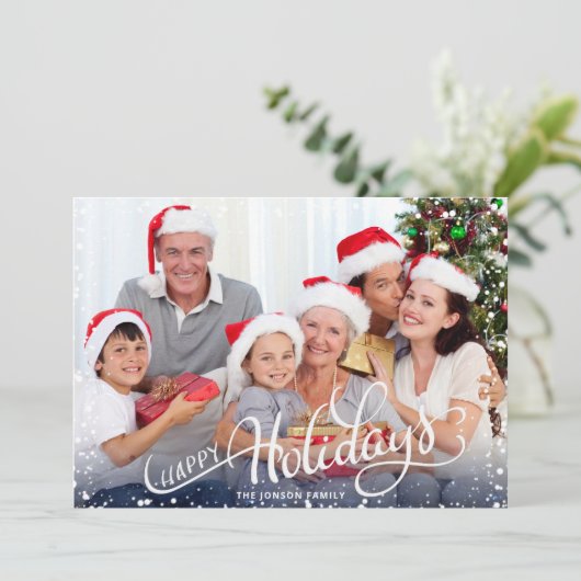 Moderne Snowflakes Lijst kerstfoto Feestdagenkaart (Staand voorkant)