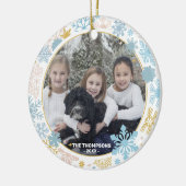 Moderne Snowflakes Roze Blauwe Kerstfamilie FOTO Keramisch Ornament (Links)