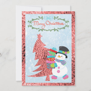 Moderne Snowman en roze metalen Kaart