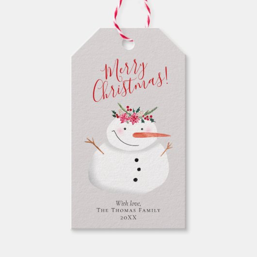 Moderne Snowman-kerstman en gouden familie Cadeaulabel (Voorkant)