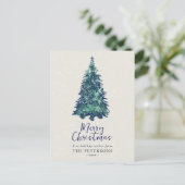 Moderne Snowy Blauwe Kerstboom Feestdagenkaart (Staand voorkant)