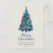 Moderne Snowy Blauwe Kerstboom Feestdagenkaart (Voorkant)