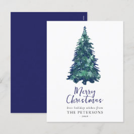 Moderne Snowy Blauwe Kerstboom Feestdagenkaart