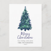 Moderne Snowy Blauwe Kerstboom Feestdagenkaart (Voorkant)