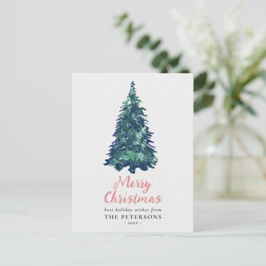 Moderne Snowy Green-kerstboom Briefkaart (Staand voorkant)
