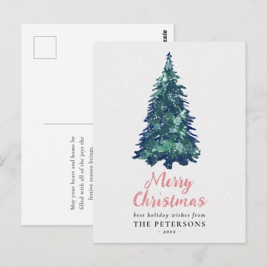 Moderne Snowy Green-kerstboom Briefkaart (Voorkant / Achterkant)