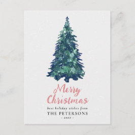 Moderne Snowy Green-kerstboom Briefkaart