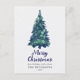 Moderne Snowy Green-kerstboom Briefkaart