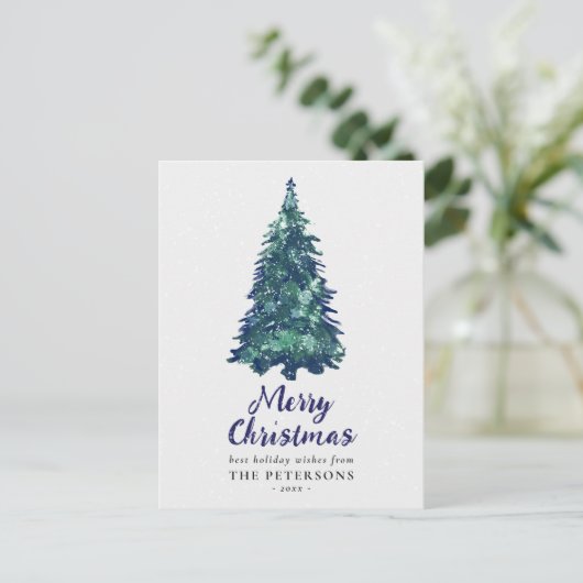 Moderne Snowy Green-kerstboom Briefkaart (Staand voorkant)