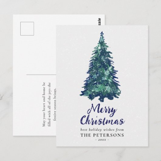 Moderne Snowy Green-kerstboom Briefkaart (Voorkant / Achterkant)