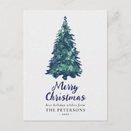 Moderne Snowy Green-kerstboom Briefkaart