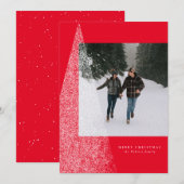 Moderne snowy kerstboom, rode fotokaart feestdagenkaart (Voorkant / Achterkant)