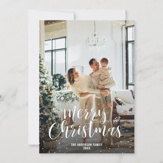 Moderne Snowy Typography Foto Vrolijke kerst Kaart (Voorkant)