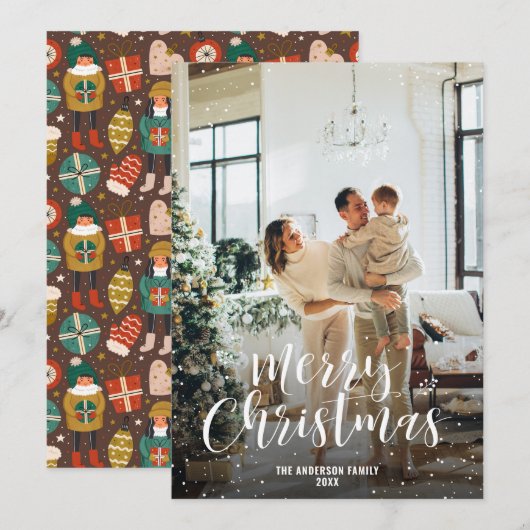 Moderne Snowy Typography Foto Vrolijke kerst Kaart (Voorkant / Achterkant)