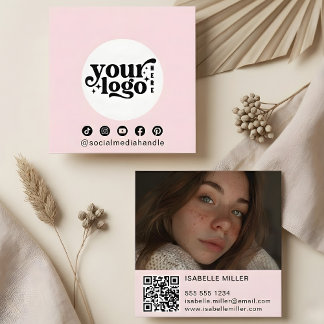 Moderne Social Media Logo Foto QR Roze Vierkante Visitekaartje